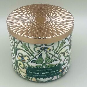 Bath & Body Works 🐝 Backyard Honeysuckle 🐝 3 Wick Candle 14.5 oz ~ New In Box